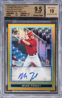 2009 Bowman Chrome Draft Prospects #BDPP89 Mike Trout (Gold Refractor) Signed Rookie Card (#45/50) – BGS GEM MINT 9.5/BGS 10